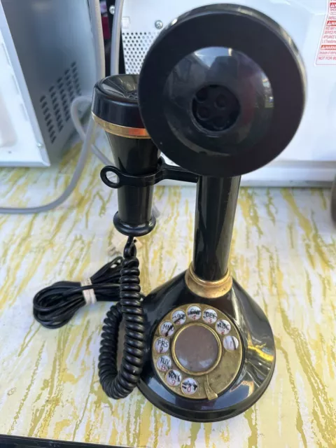 Vintage Candlestick Telephone Rotary Dial Landline Phone Deco Tel Black