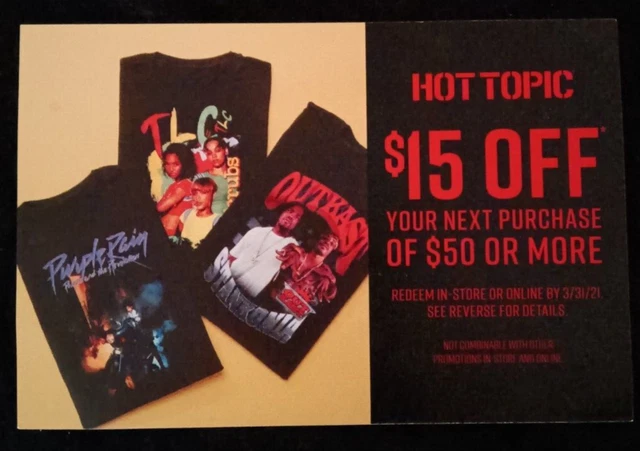 Hot Topic 2021 Promotional Coupon Postcard - Prince Purple Rain / TLC / Outkast