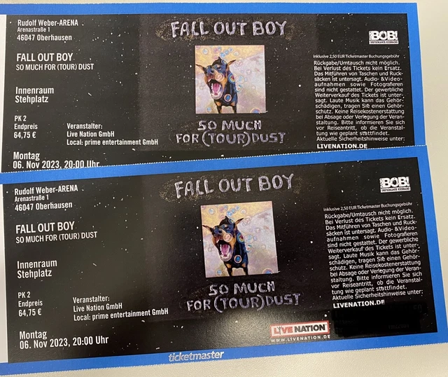 1-2 Tickets FALL OUT BOY - 06.11.2023 - Stehplatz Innenraum - Oberhausen