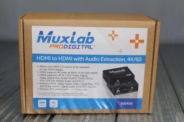 MuxLab 500436 HDMI to HDMI with Audio Extraction, 4K/60 2