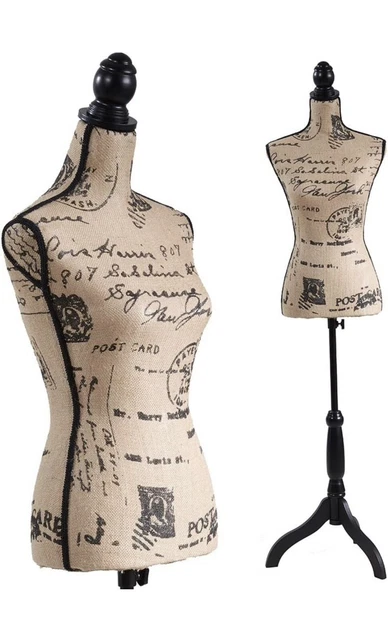 FEMALE MANNEQUIN TORSO Black Tripod Stand Monogram Paris Clothing