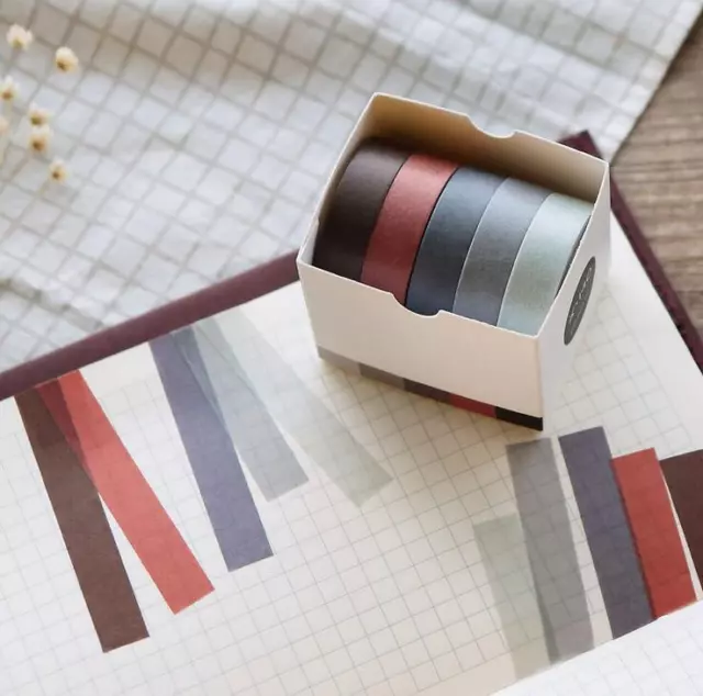 5pcs Solid Color DIY Paper Sticky Adhesive Sticker Decorative Washi Tape