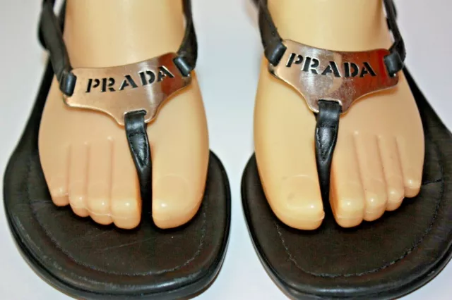 PRADA Sandales Nu Pieds Lanière Cuir Petits Talons T 39.5 BE 2