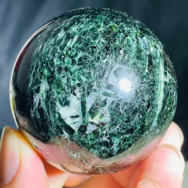 224g Natural Dark Green Tourmaline Gemstone Quartz Crystal Sphere Healing