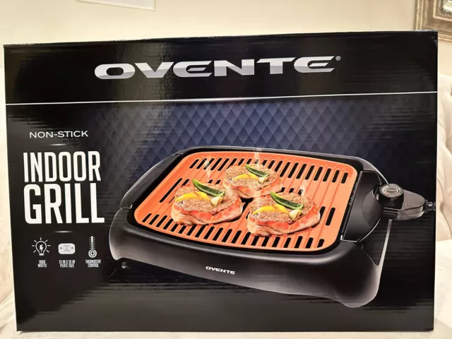 NEW! Ovente 13" Nonstick Indoor Countertop Electric BBQ Grill 1000w Temp Control