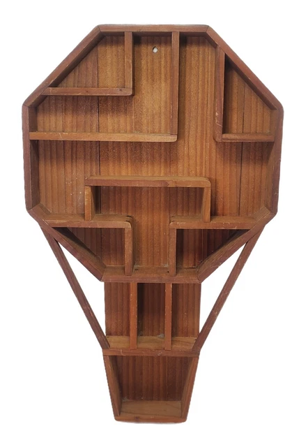 Vintage Hot Air Balloon Shaped Wooden Knick Knack Self Wall Hanging Decor 16"