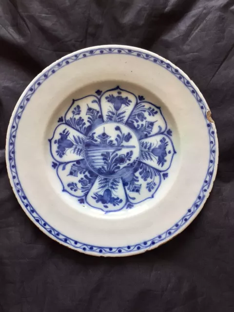 18th c Dutch Delft Blue & White Chinoiserie Plate