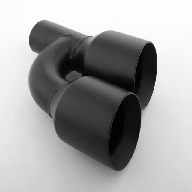 Black Side Exit Exhaust Tip Dual Wall 4" Out 2.25" In 12" Long Stainless Steel