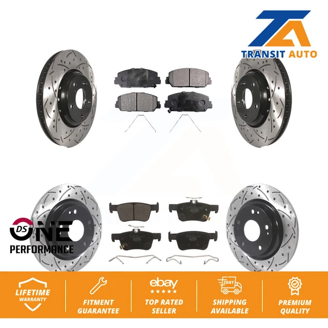 Front Rear Coated Drilled Slot Disc Brake Rotors Ceramic Pad Kit For Honda Civic