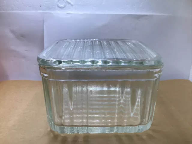 Vintage Clear Glass Depression Ribbed Butter Dish with Lid