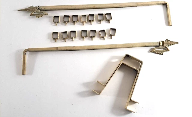 Vintage Curtain Rods Swing Arm Art Deco Ornate Arrows Aluminum Adjustable Beige