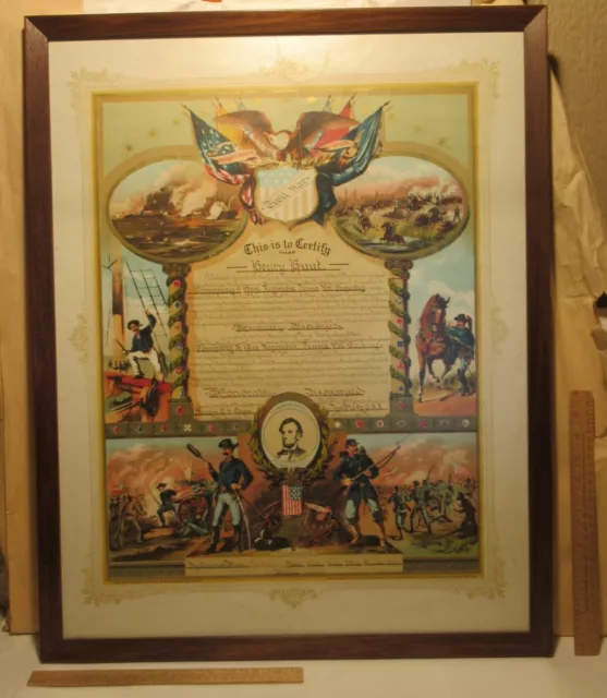 1914 Framed CIVIL WAR Honorably Discharge CERTIFICATE presented to his CHILDREN