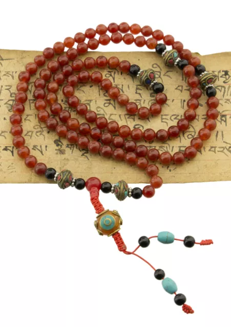 Collar Mala Tibetano Cuentas De Cornalina Ø 8mm-Rouge Y Turquesa 25621-CA18