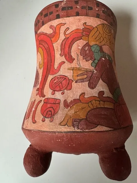 Alte 3 füßige Ton Vase handbemalt Maya - Azteken -  Inka 21 cm