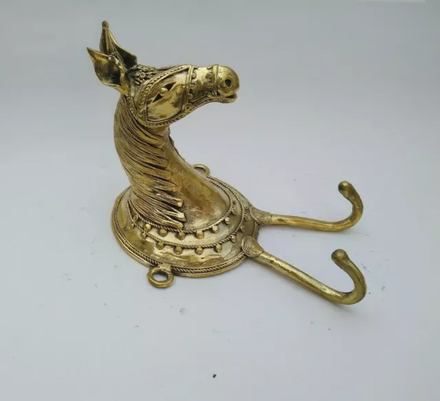 Handmade horse head coat hanger wall hooks gold patina finish traditional art