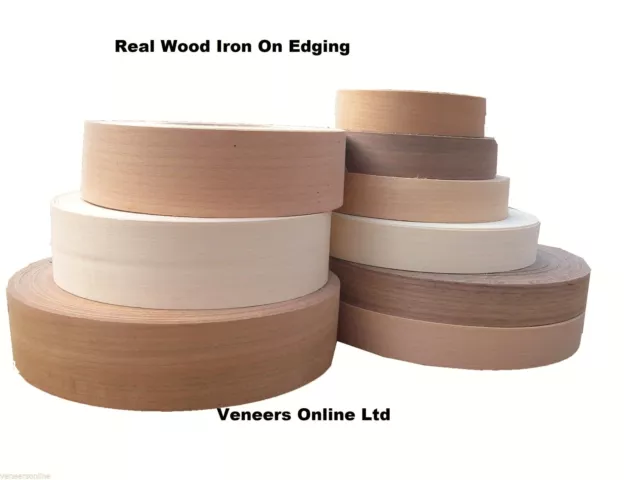 Pre-glued Iron on Edging Real Wood Various Woods 22mm 30mm 40mm 50mm x 50 Metres