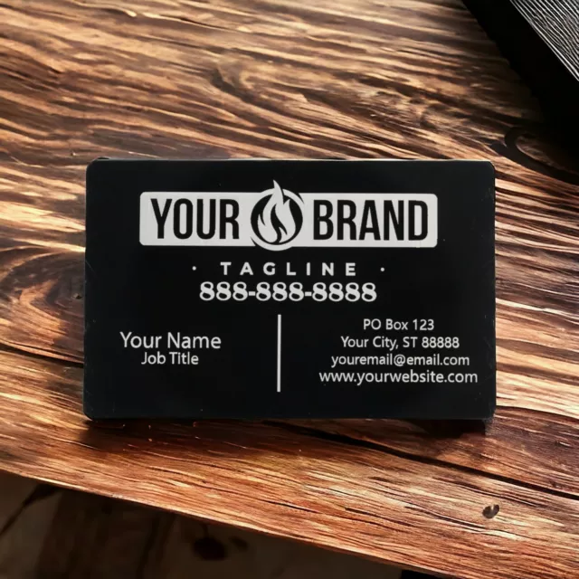 100 Custom Engraved Single Sided Matte Black Metal Business Cards