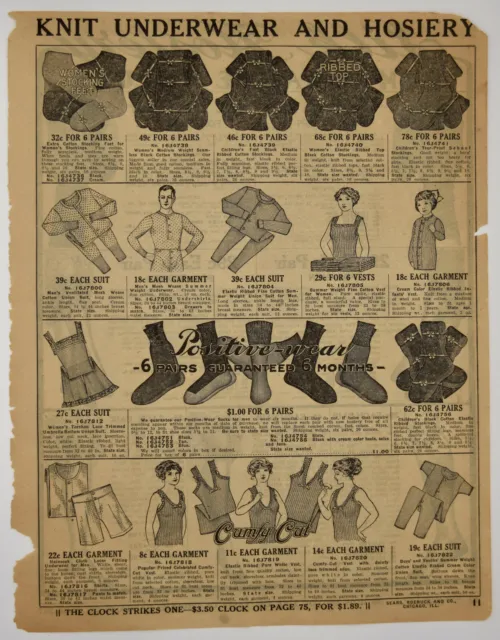 1913 Sears Roebuck Catalog Ad Underwear Silk Hosiery Antique Vintage 2