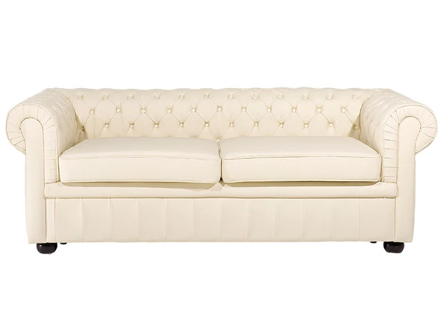 Canapé En Cuir Bartley & Bartley – 2/3 Places – Beige – Bon état – 200 Cm