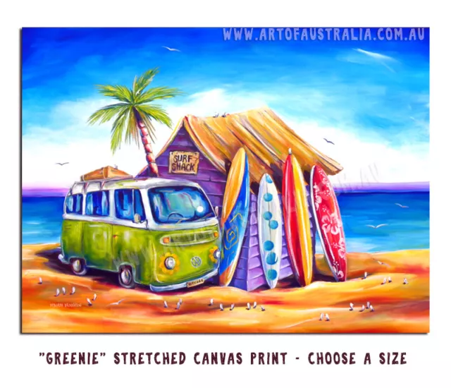 DEBORAH BROUGHTON ART Stretched Canvas Greenie Surf Kombi Print: Choose a size