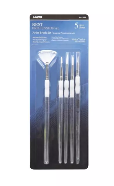 Linzer Best Professional White Taklon Artist Paint Brush 5 Piece Set Medium Soft