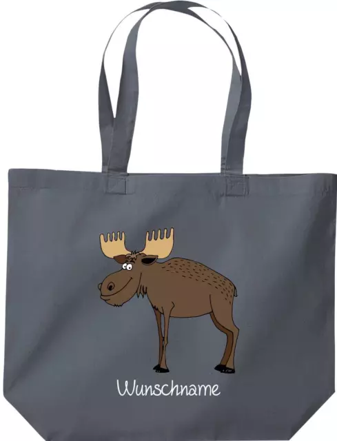 Beutel lustige Tiere Elch Hirsch mit Wunschname, Logo Motiv extra große Tasche