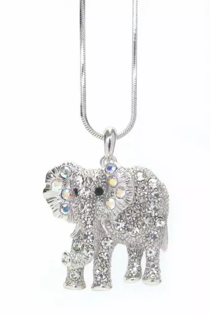 Elegant Elephant Austrian Crystal Pendant Women Necklace White Gold Plated New