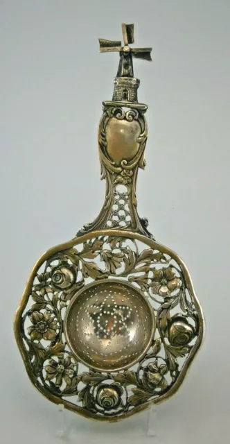 Large Ornate German 800 Silver Tea Strainer from the Early 1900'