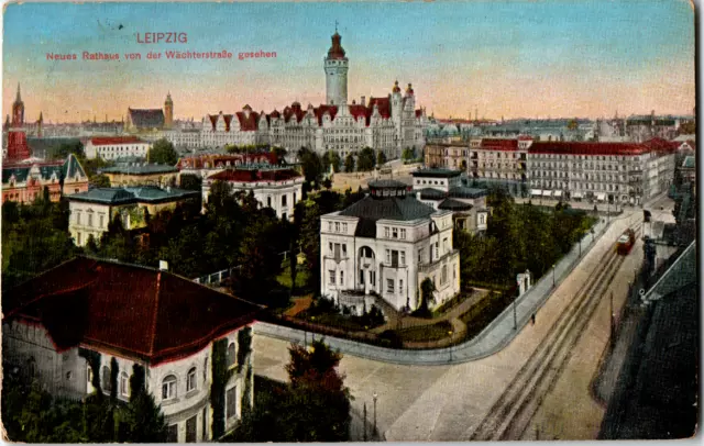 Ansichtskarte - Leipzig - Neues Rathaus von der Wächterstraße gesehen - gelaufen