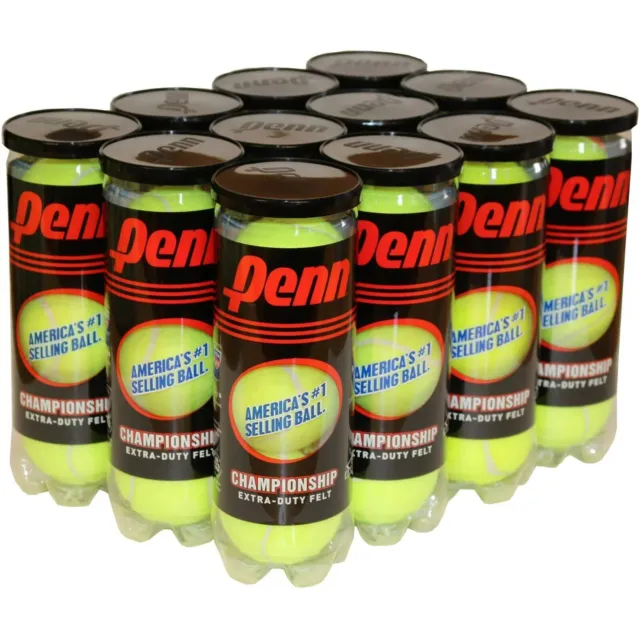 Penn Championship Tennis Balls - Extra Duty Felt Pressurized - 12 Cans, 36 Balls