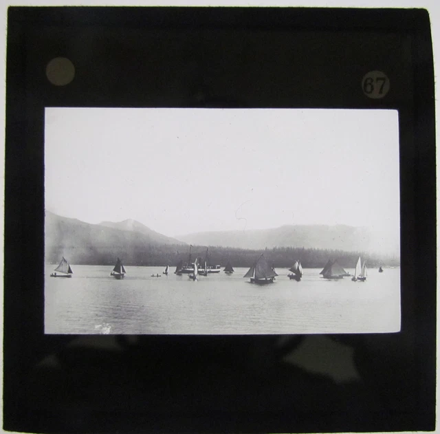 Magic lantern slide BC FISHING FLEET VANCOUVER HARBOUR C1900 PHOTO CANADA