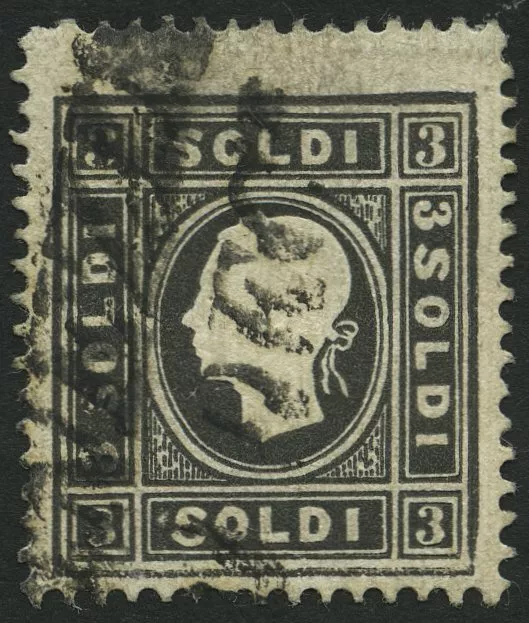 LOMBARDEI UND VENETIEN 7Ia o, 1858, 3 So. schwarz, Type I, Plattenfehler kleiner