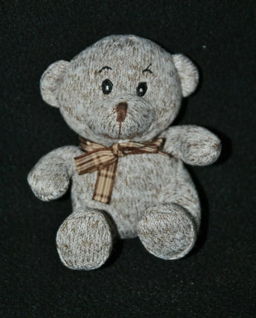 Peluche doudou ours JUMI marron brun chiné nœud 12 cm assis NEUF