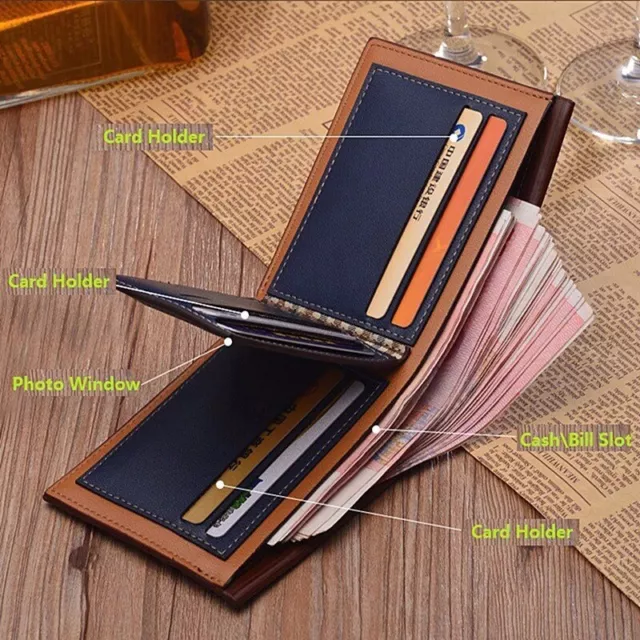 Men's Bifold Leather Credit ID Card Holder Wallet Billfold Purse Clutch Billfold 8