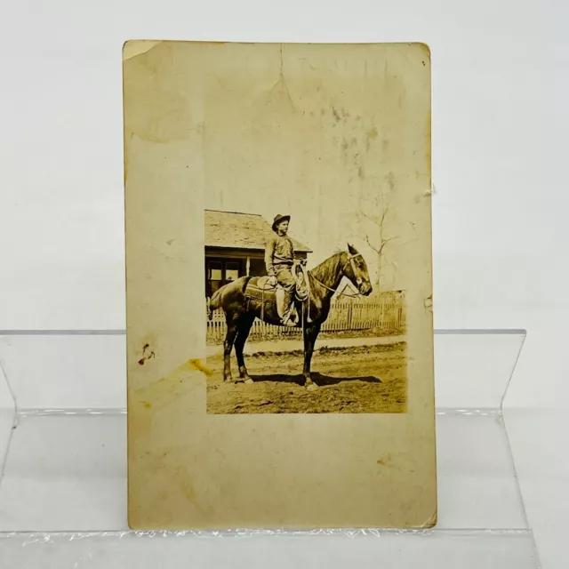 RPPC Cowboy on Bronco Horse Vintage Real Photo Postcard 1914 Hot Springs ARK.