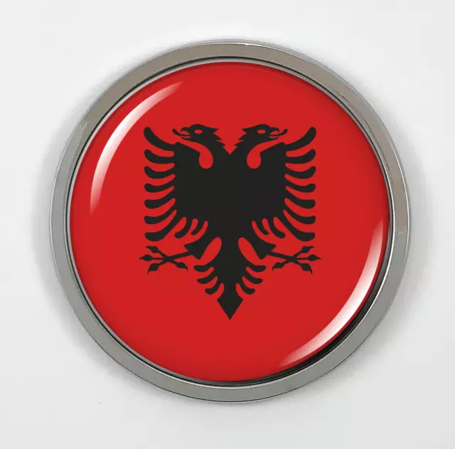 Emblem Car Sticker Chrome ROUND Bezel - Albania Flag