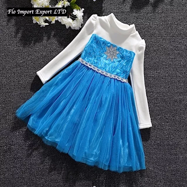 Frozen Vestito Manica Lunga Bambina Compleanno Feste Girl Party Dress Elsa 00070