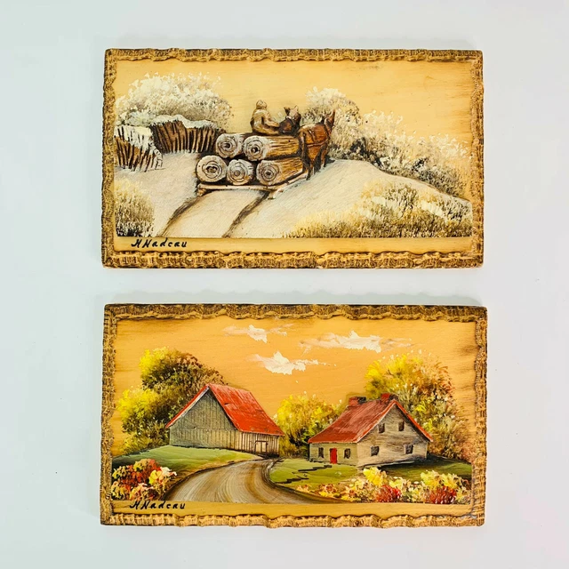 VINTAGE CANADIAN 3D Folk Art Wood Carved Wall Plaque by Henri Nadeau