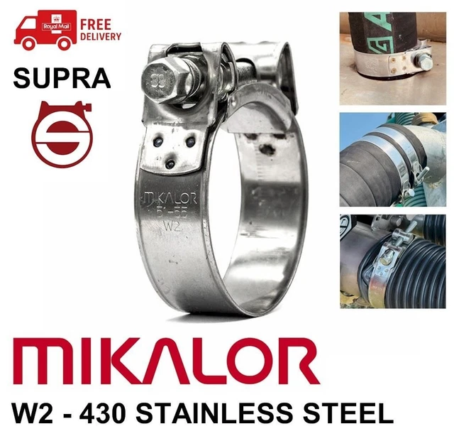 2 X Mikalor W2 Supra Stainless Steel T-Bolt Hose Clamps – 37mm To 40mm Range, Heavy Duty Mikalor Supra Clamps
