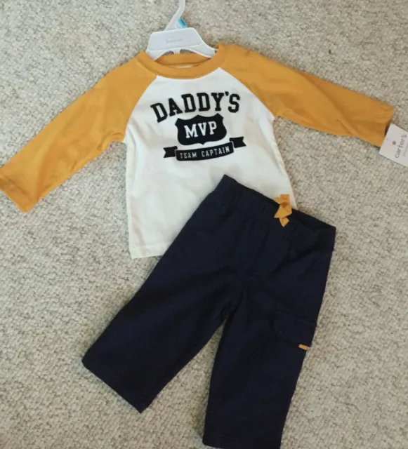 Carter's Baby Infant Boys 2pc Set Playwear Daddy's MVP Theme LS Top Bottoms 6m