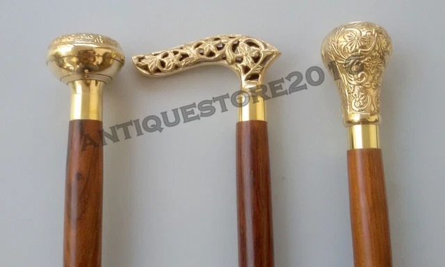 Bastone da passeggio Bastone in legno marrone Manico vintage Bastone 3...