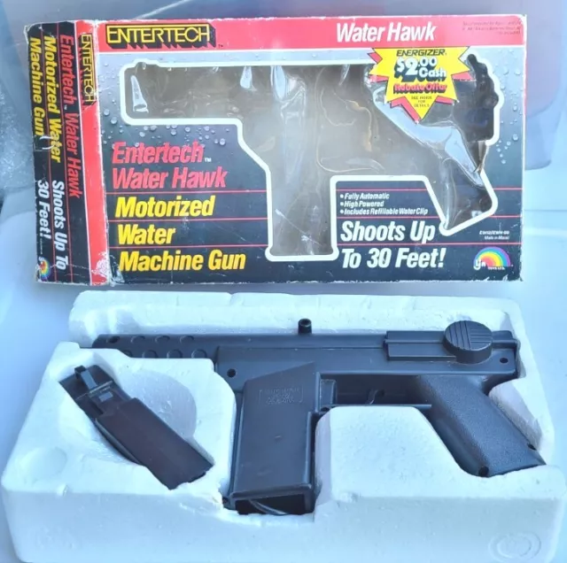 Vintage Entertech Water Hawk Motorized Water Machine Gun 1987 E9112 LJN w/ Box