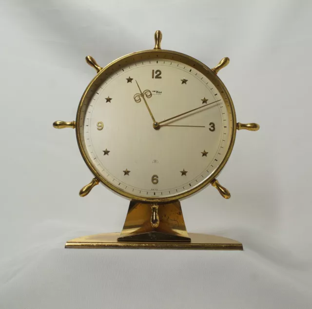 Horloge de table Imhof Genève avec fonction réveil en laiton doré