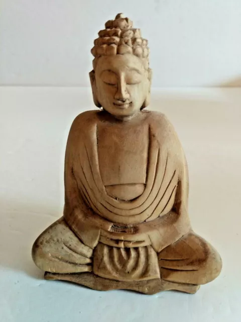 Budda Statue Hand carved Wood Meditating Dhyana Pose 4 inch Tall
