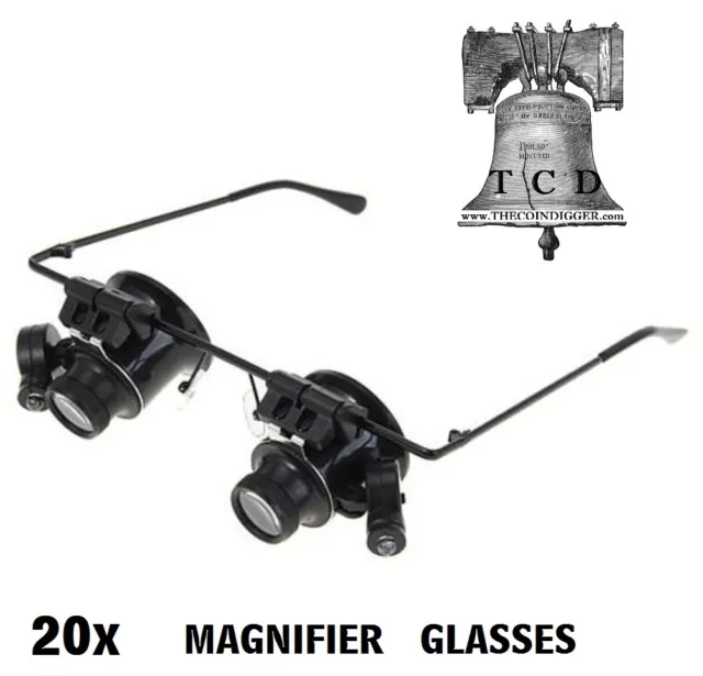 20x Magnifier LED Binocular Dual Magnifying Glasses Rocks Minerals Fossils Gems