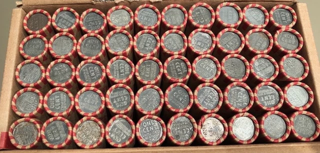 50 Rolls of 1940's 1950's wheat pennies - STEEL Cent(s) in every roll P-D-S