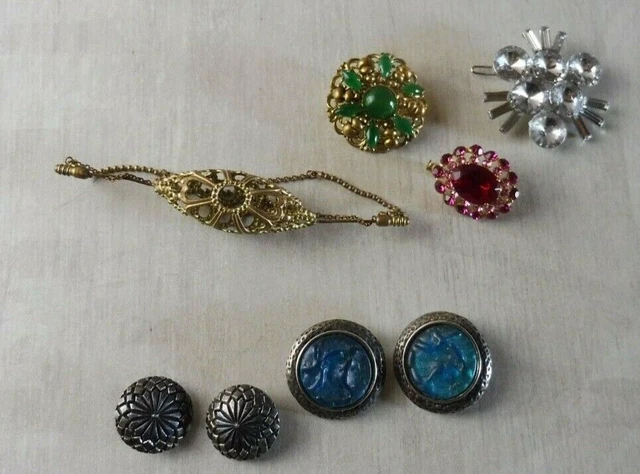 Lot De Bijoux Vintage Et Broches Anciennes Avec Strass - Fond De Tiroir, Manque Quelques Pierres