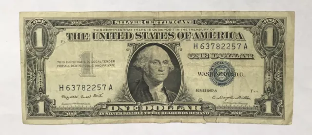 1957 A Silver Certificate One Dollar Bill (Blue Seal)