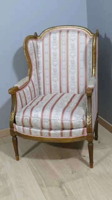 Fauteuil Bergère à Oreilles De Style Louis XVI En Bois Doré, époque Fin XIX ème 2