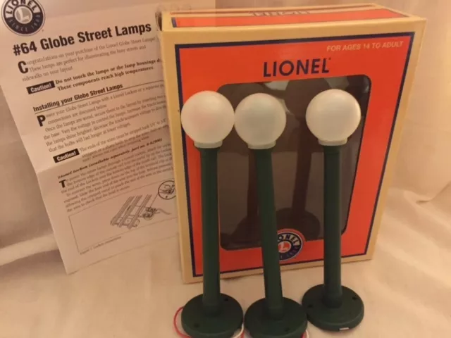 Lionel 6-37173 Lionel #64 Globe Street Lamps O 027 New MIB set of 3 Green Poles